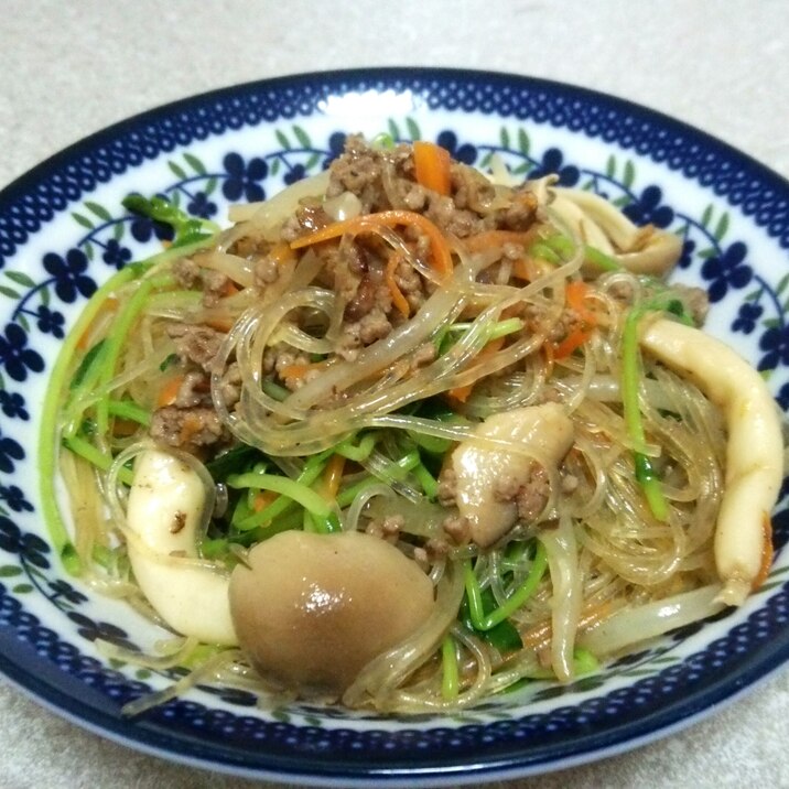 豆苗と春雨の五目炒め